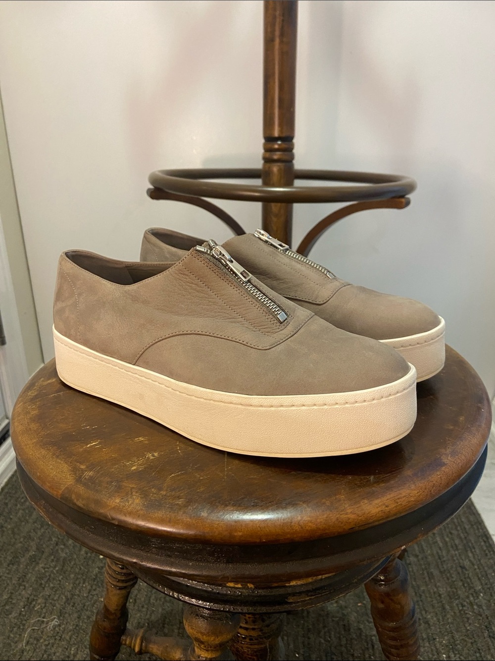 Vince Warner Front Zip Platform Sneaker Grey
